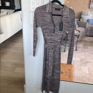 Long Sleeve Knit Dress in Black and Brown